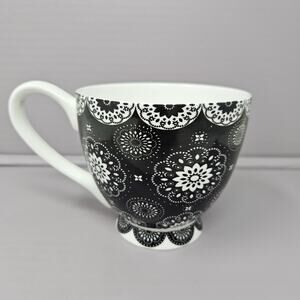 Portobello Cup Floral Mug Black White Art Deco Mug